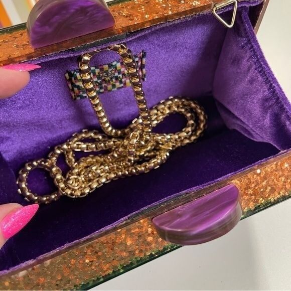 NIB Elizabeth Sutton Collection Cheetah Clutch Acrylic Purse Glitter Multi Color - Picture 9 of 12